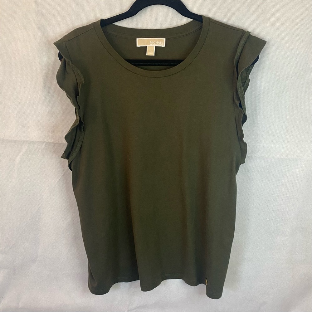 Michael Kors Olive Ruffle Sleeve Muscle Tee